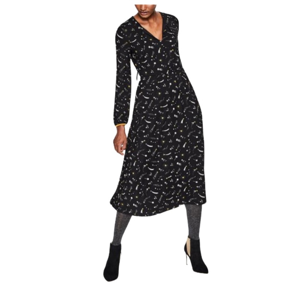 Boden Flora Cosmic Celestial Galaxy Shooting Stars Midi Dress